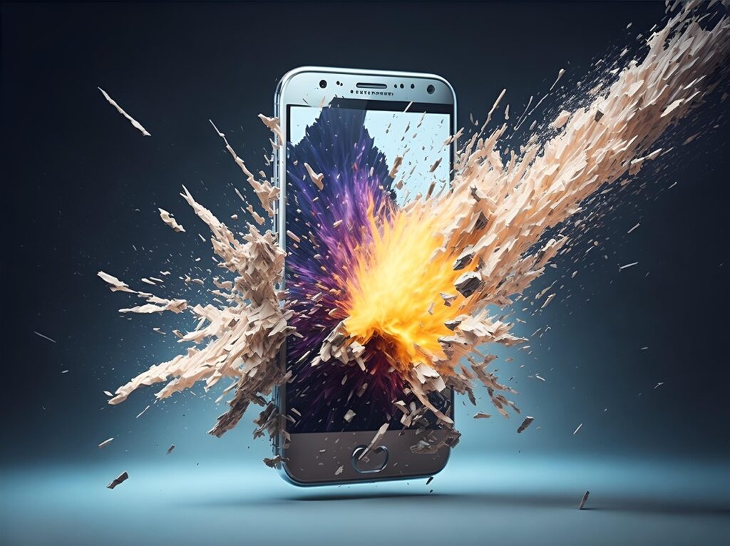 AI generated picture of an exploding smartphone.