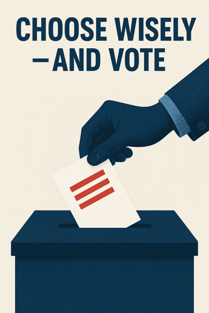 In my blogpost, framed as a Voting Guide, I urge you to choose wisely and get out the vote.