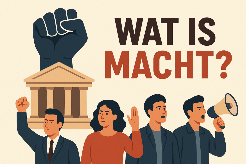 Een afbeelding waar op beeldende wijze uitgebeeld wordt wat macht is.