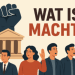 Een afbeelding waar op beeldende wijze uitgebeeld wordt wat macht is.