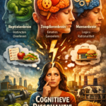 Een door AI gegenereerde afbeelding over het driebreinenmodel en cognitieve dissonantie.